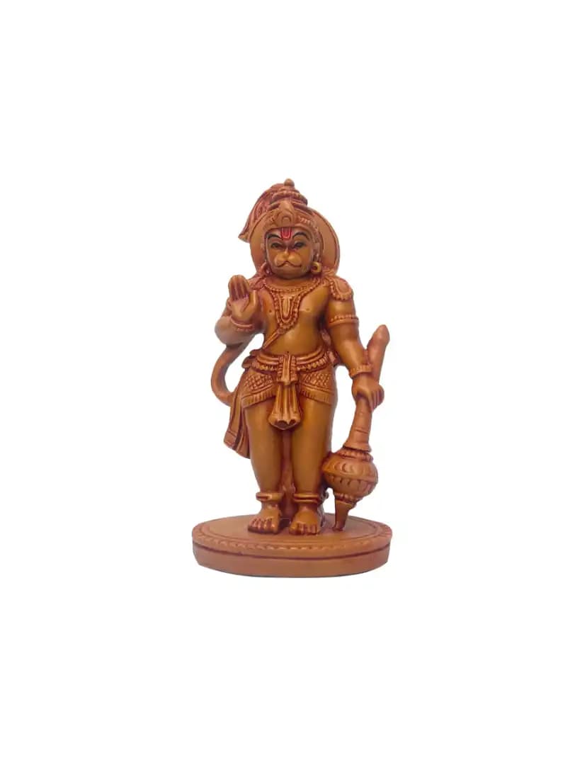 Antique Wood Finish Lord Hanuman Idol Statue with Intricate Detailing | Decorative Hanuman Murti for Car Dashboard, Home & Office