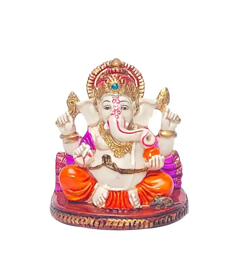 Colourful Lord Ganesha Idol Statue – Orange & Purple Glossy Finish | Decorative Ganesh Murti for Car Dashboard, Home & Office