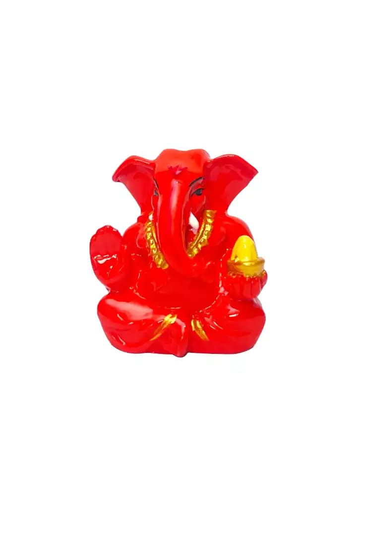 Glossy Orange Finish Lord Ganesha Idol Statue with Kalash | Decorative Ganesh Murti for Car Dashboard, Home & Office