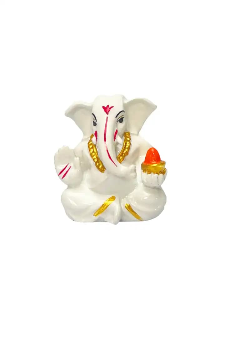 Glossy Pearl Finish Lord Ganesha Idol Statue with Kalash | Decorative Ganesh Murti for Car Dashboard, Home & Office