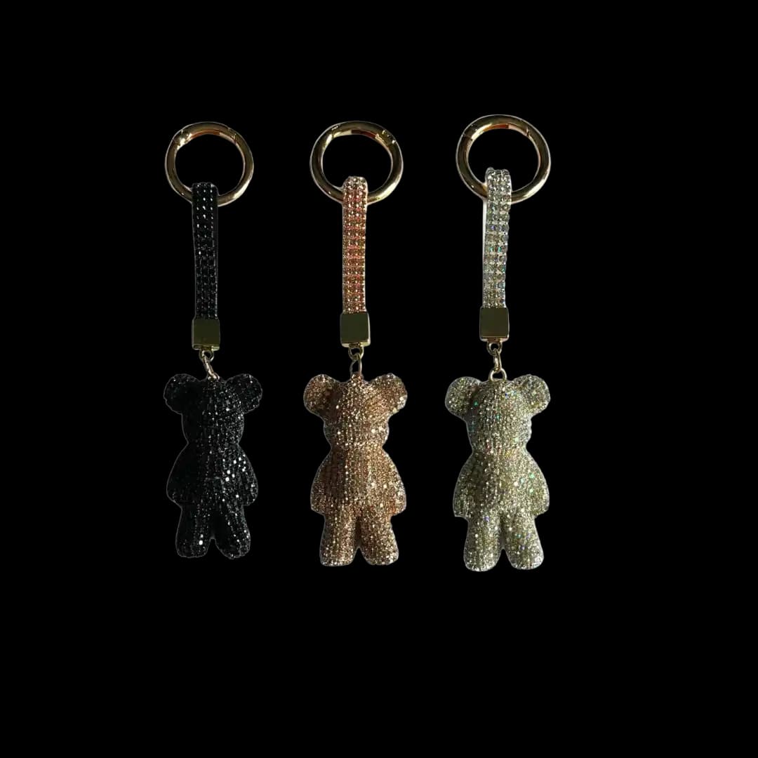 Creative Silver Cartoon Diamond Studded Teddy Bear Doll Keychain Cute Female Creative Couple Key Chain Ring