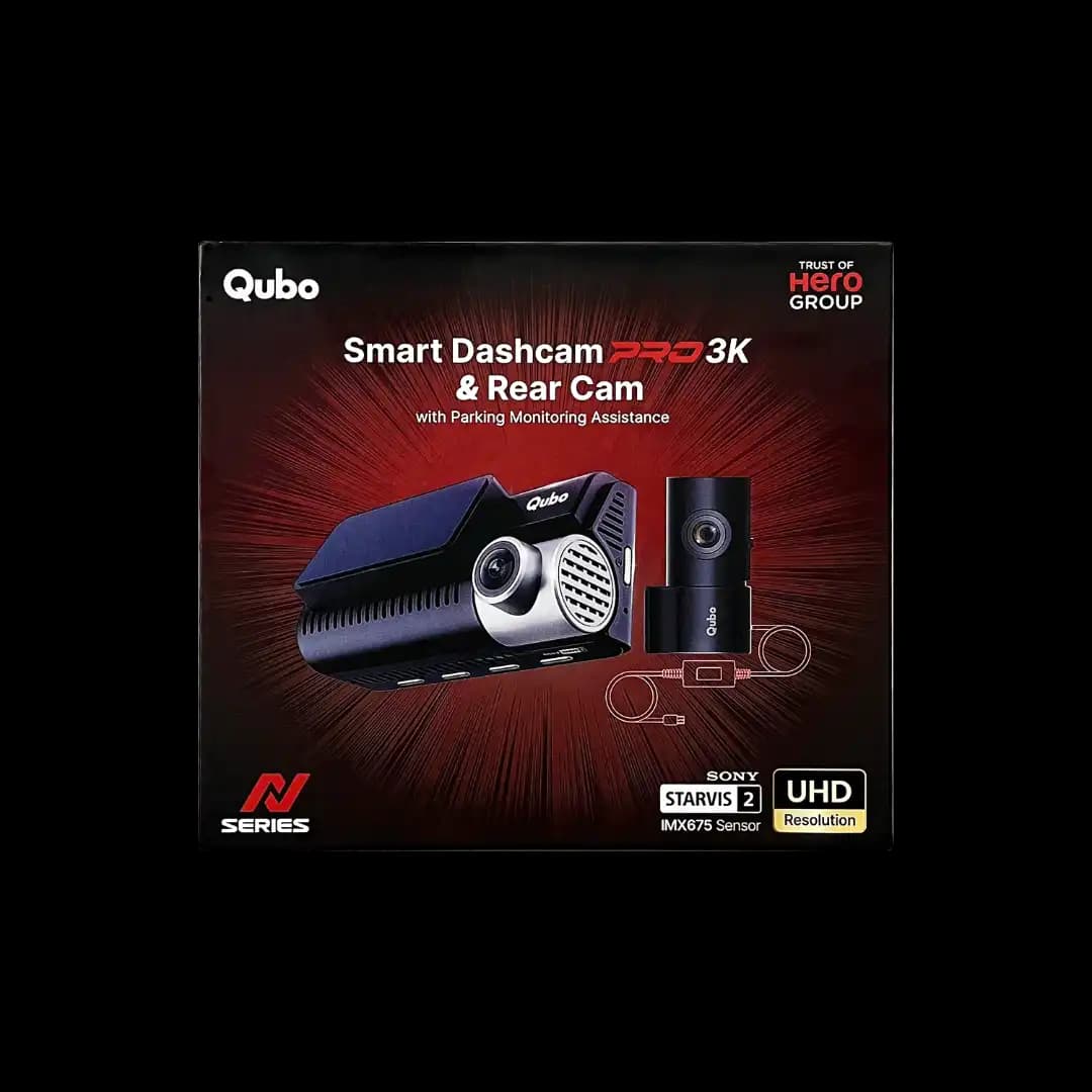 Qubo Smart Dashcam Pro 3K & rearcamwith parking monitoring assistance Starvis-2 with IMX675 Sensor